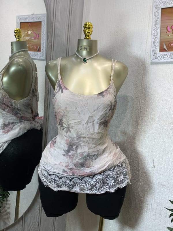 Floral Lace Trim Camisole Top