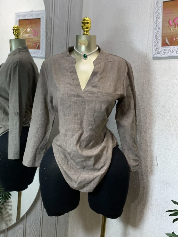 Women's V-Neck Casual Linen-Blend Tunic Top