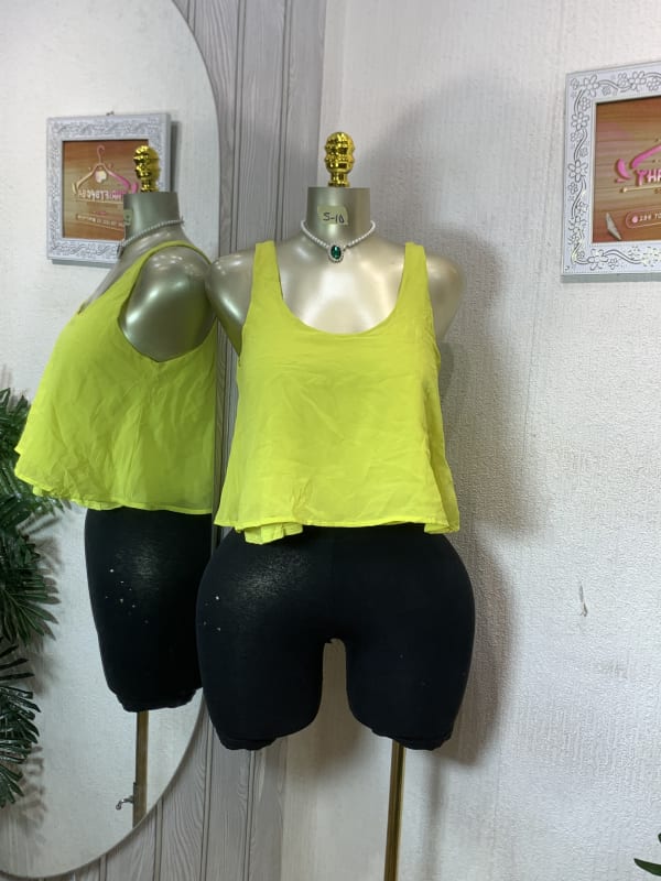 Neon Yellow Sleeveless Flowy Crop Tank Top