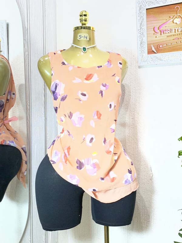 Women's Peach Floral Sleeveless Chiffon Summer Tank Top