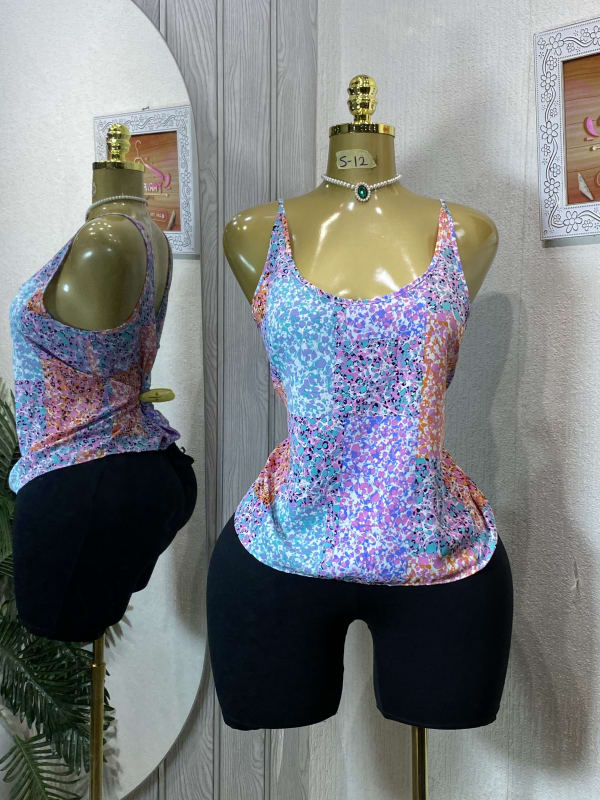 Women's Vibrant Multi-Color Patchwork Spaghetti Strap Tank