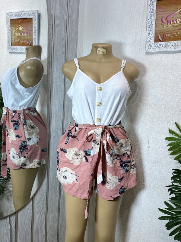 Women's Floral Romper with White Tank Top Bodice