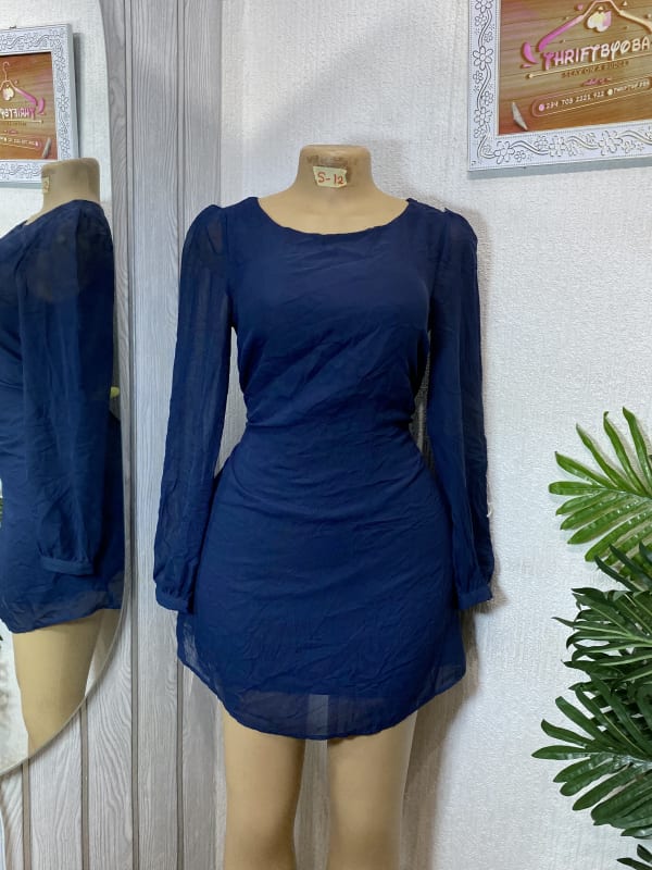 Chic Navy Blue Long Sleeve Mini Dress
