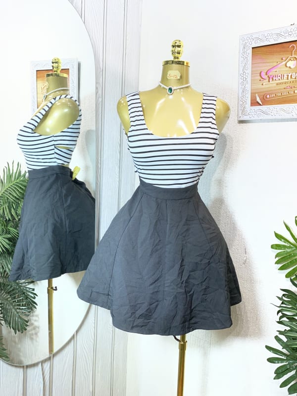 Women's Striped Tank Top and Skater Skirt Set