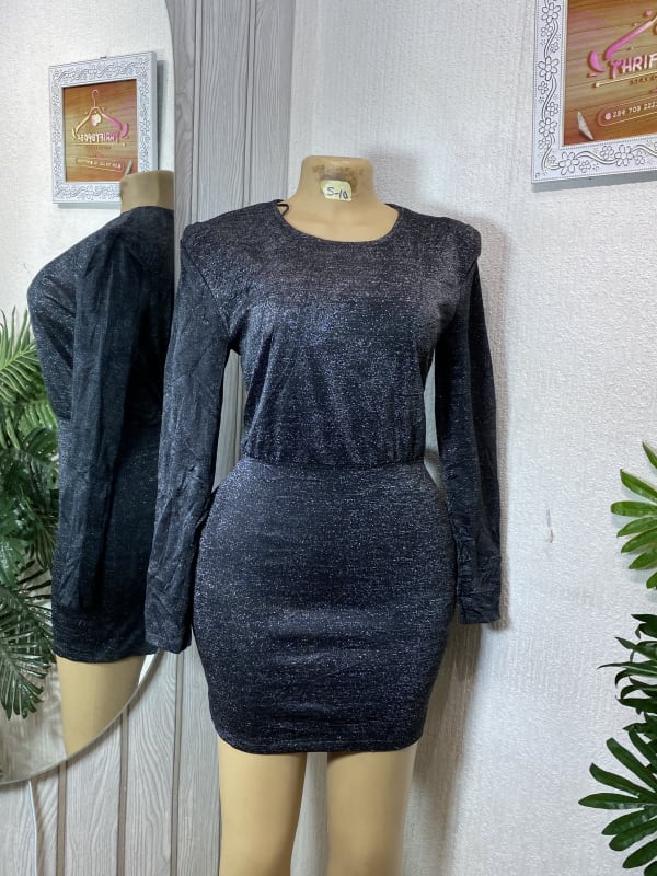 Women's Black Glitter Long Sleeve Bodycon Party Dress