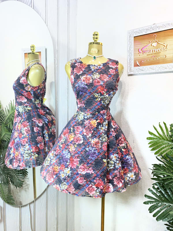 Floral Print Sleeveless Fit and Flare Dress