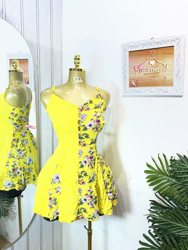 Vibrant Yellow Floral Print Cami Mini Dress