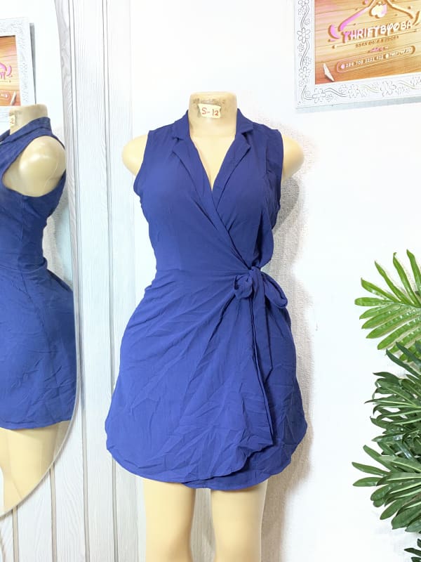Sleeveless Royal Blue Wrap Mini Dress
