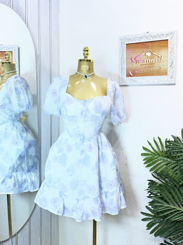 Pastel Floral Puff Sleeve Corset Mini Dress