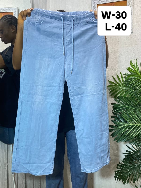 Women's Light Blue Wide-Leg Drawstring Denim Trousers