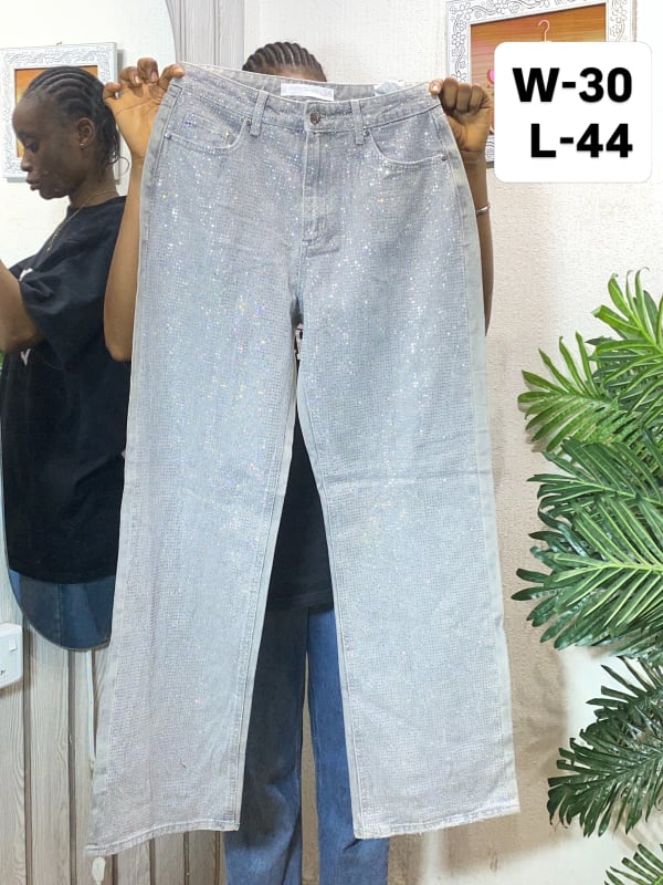Women's Sparkling Rhinestone Embellished Wide-Leg Jeans