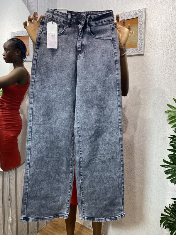 High-Waisted Acid Wash Wide-Leg Denim Jeans