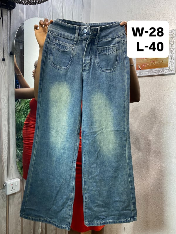 High-Waisted Wide-Leg Denim Jeans - Vintage Wash