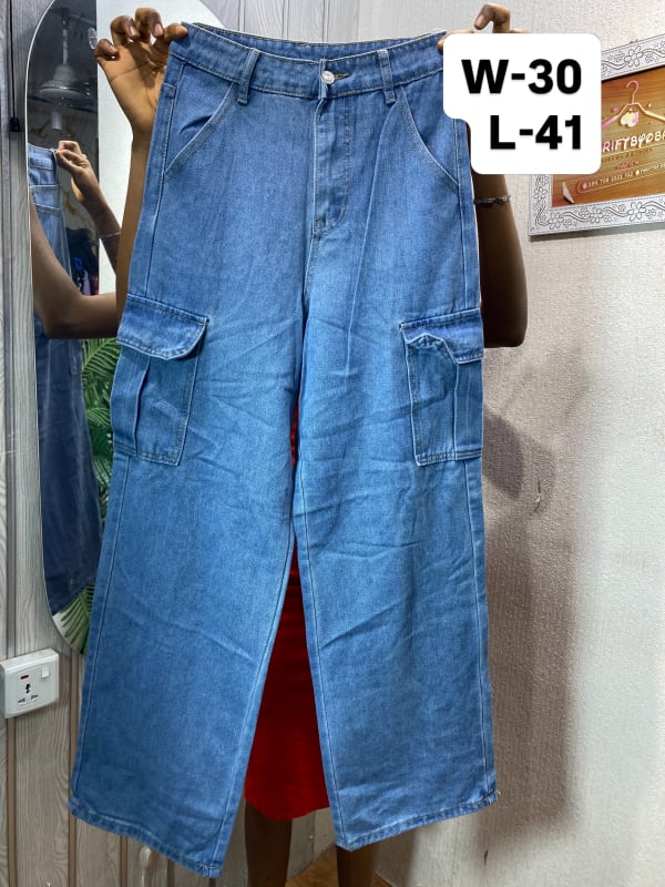 Women's High-Waisted Wide Leg Denim Cargo Pants