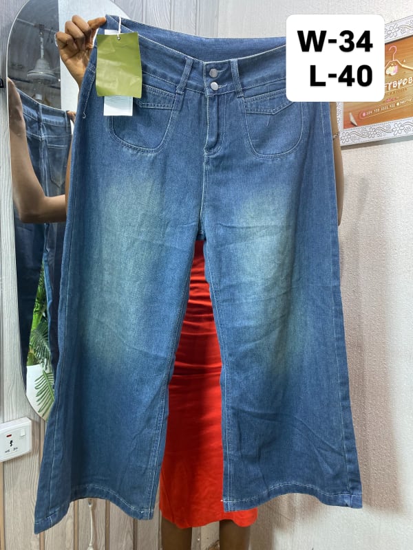 Women's Wide-Leg Blue Denim Jeans - High Waist Casual Fit