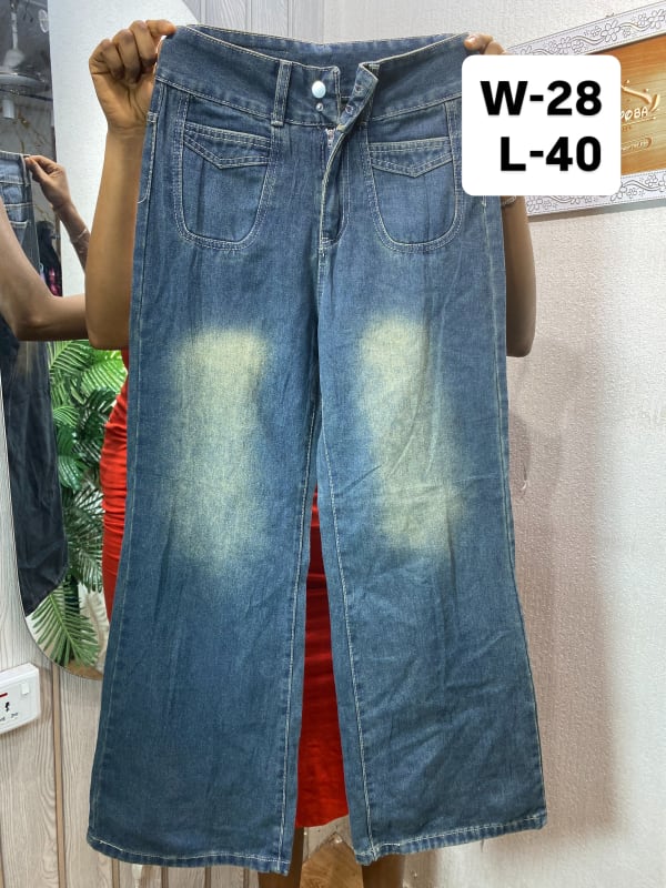 Women's High-Waisted Wide Leg Washed Denim Jeans