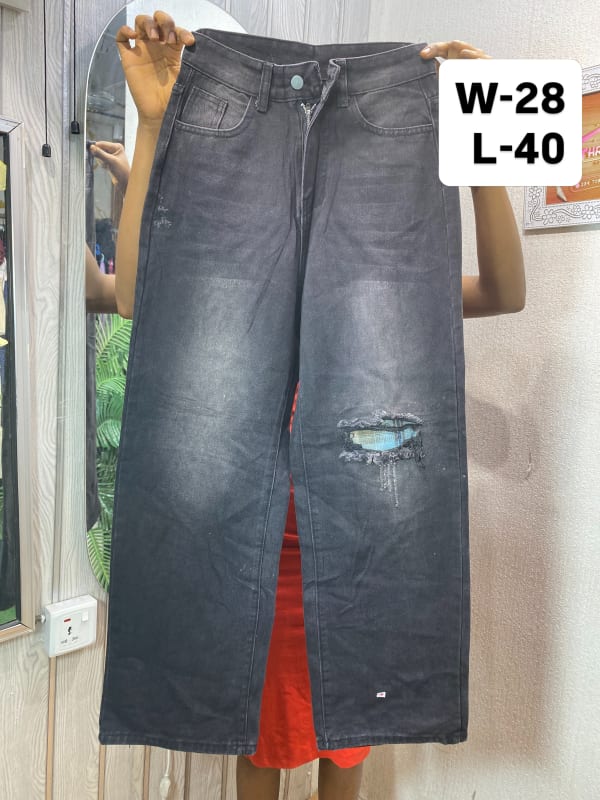 Women's High-Rise Distressed Wide-Leg Charcoal Jeans