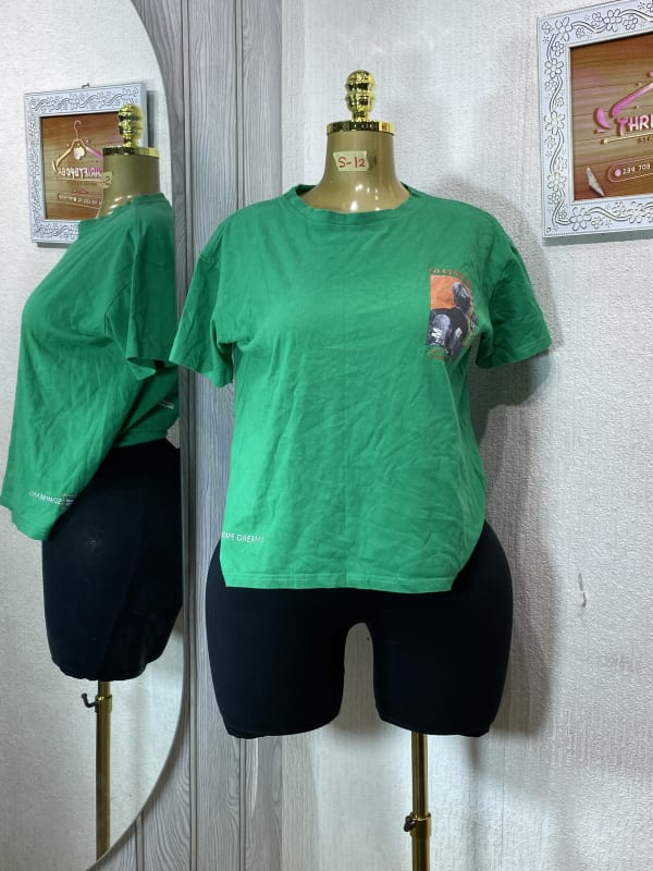 Unisex Vibrant Green Graphic Print Short-Sleeve Casual Tee