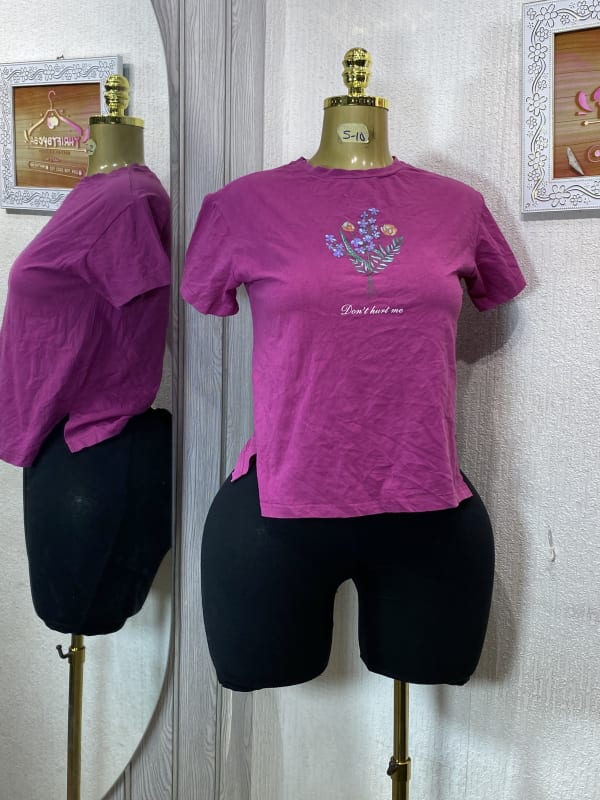 Women's Pink Floral Graphic Tee with Side Slits