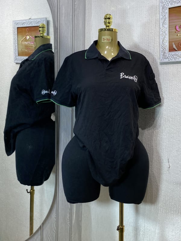 Bravo Embroidered Men's Black Polo Shirt with Green Trim