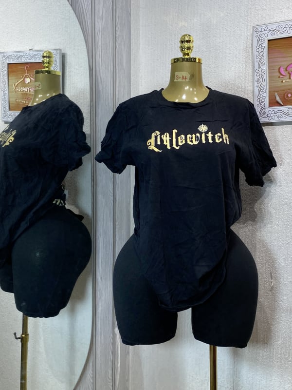 Little Witch Graphic Print Black Cotton T-Shirt