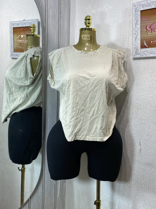 Minimalist Beige Padded Shoulder Muscle Tank Top