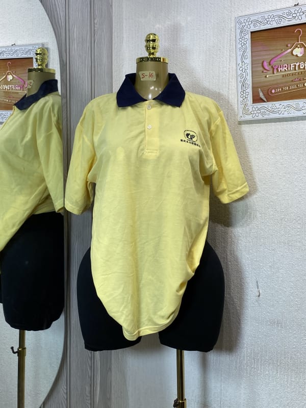Vintage Yellow Polo Shirt with Navy Collar