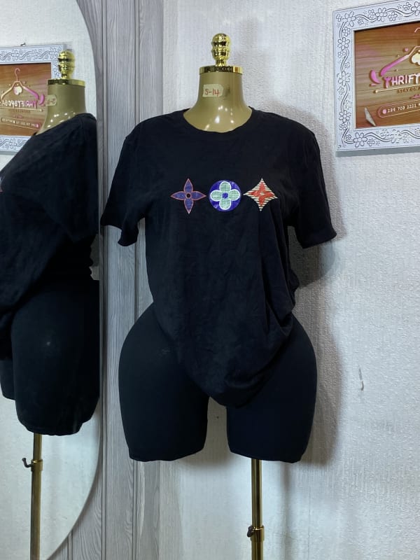 Unisex Black Graphic T-Shirt with Multi-Color Emblem