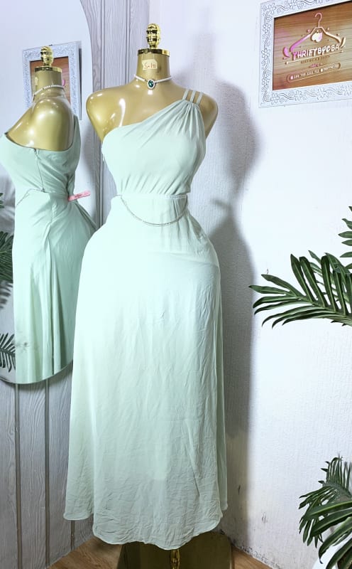 Elegant Sage Green One-Shoulder Maxi Dress