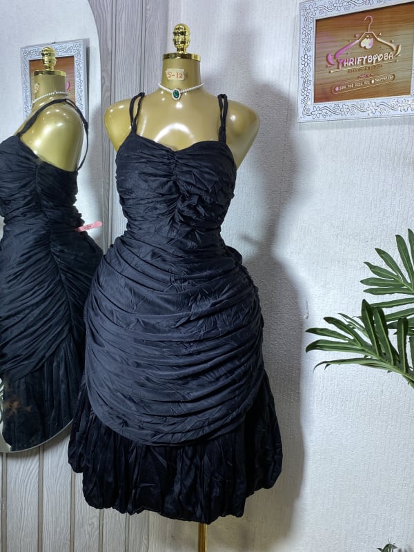 Black Ruched Spaghetti Strap Cocktail Dress