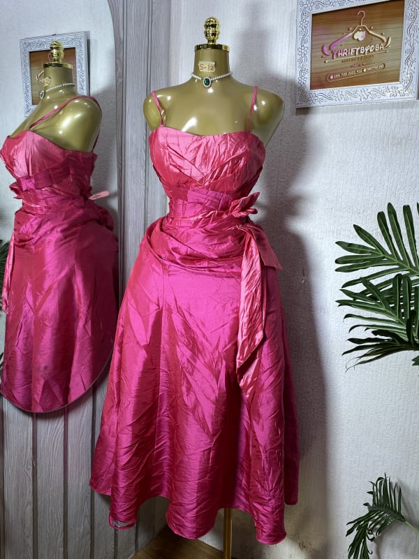 Vibrant Pink Strappy Ruched Taffeta Cocktail Dress