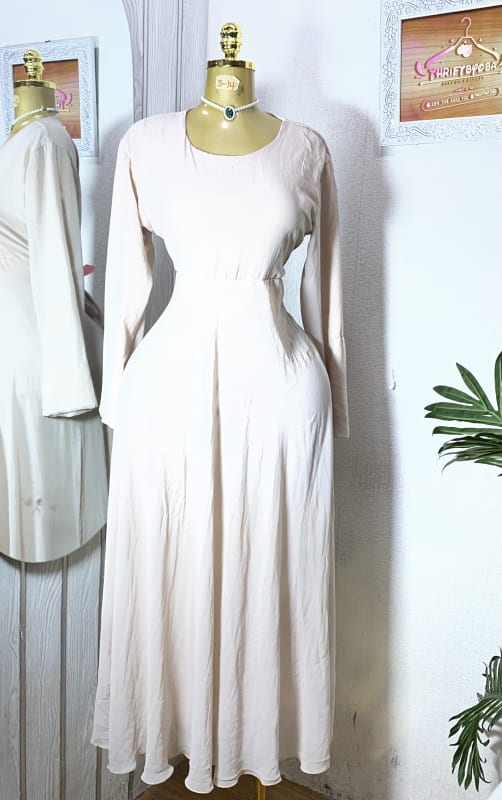 Elegant Long Sleeve Cream Maxi Dress