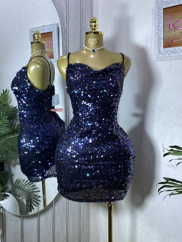 Sparkly Navy Blue Sequin Mini Bodycon Party Dress