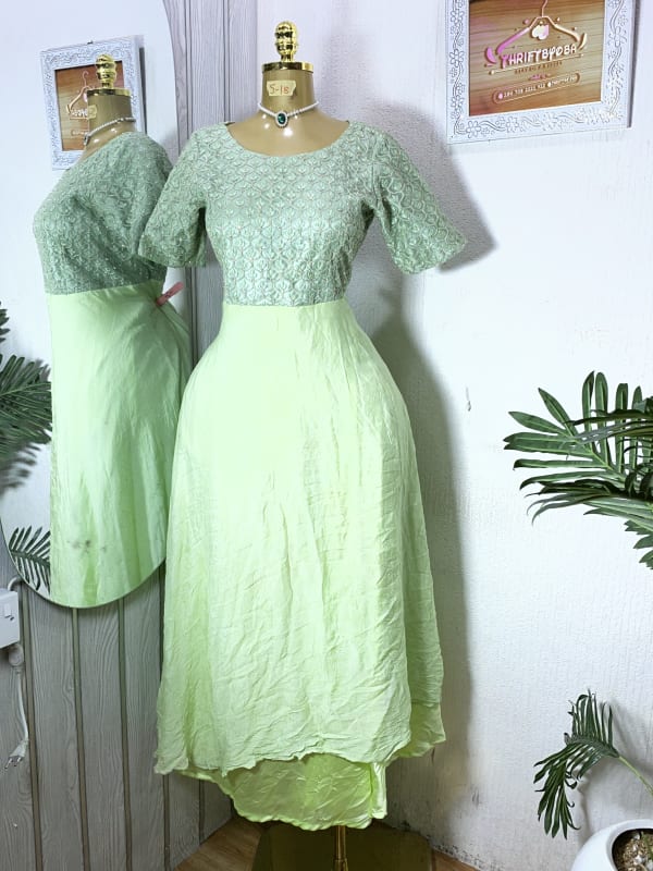 Elegant Mint Green Embroidered Midi Dress