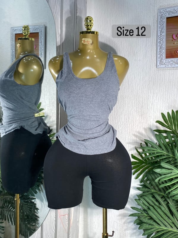 Women's Grey Tank Top and Black Biker Shorts Set