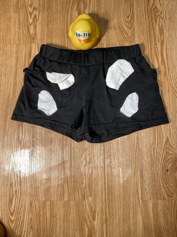Women's Black Cow Print Lounge Shorts with Elastic Waist