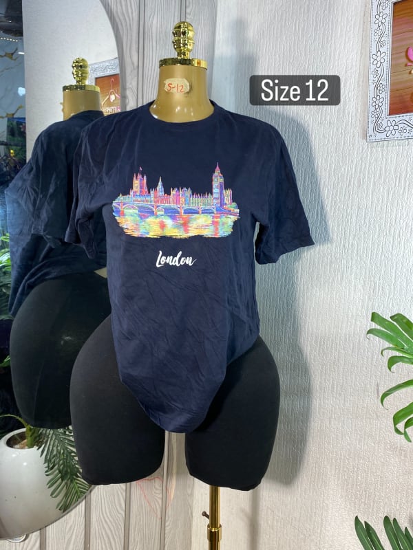 Women's Navy Blue London Skyline Graphic T-Shirt Size 12