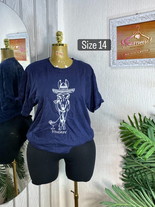 Tenerife Graphic Print Navy Blue Casual T-Shirt - Size 14