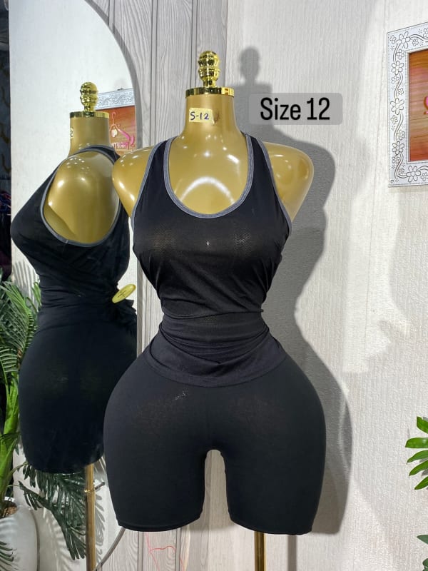 Women's Black Athletic Tank and Biker Short Set - Size 12
