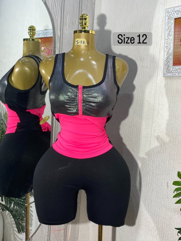 Women's Zip-Front Colorblock Workout Romper - Size 12