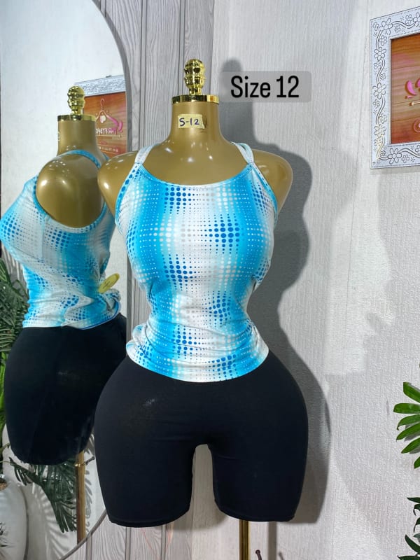 Women's Blue Polka Dot Racerback Athletic Tank Top - Size 12