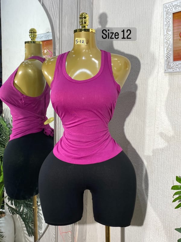 Women's Magenta Racerback Tank Top and Black Shorts Set