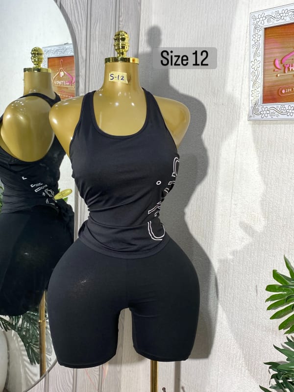 Women's Black Athletic Racerback Tank and Biker Short Set