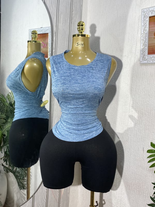 Women's Blue Heathered Sleeveless Fitness Tank Top