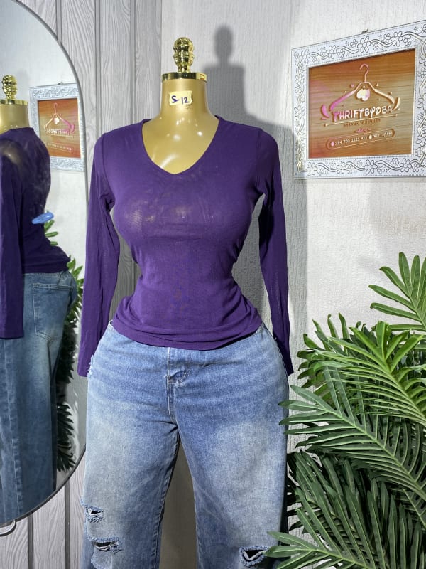 Women's V-Neck Long Sleeve Purple T-Shirt