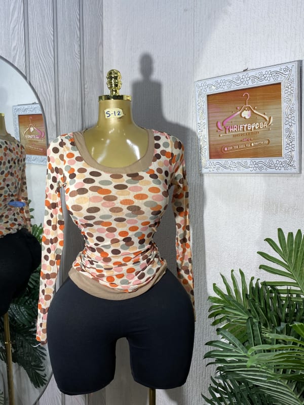 Women's Multi-Color Polka Dot Long-Sleeve Casual Top
