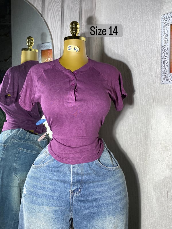 Women's Purple Short Sleeve Henley T-Shirt Size 14