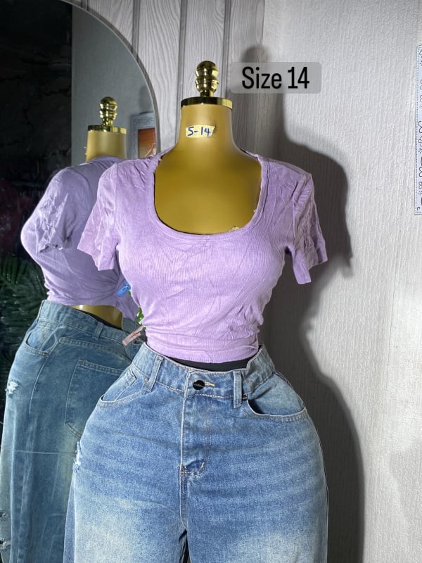 Women's Lavender Ribbed Scoop Neck Short Sleeve Top