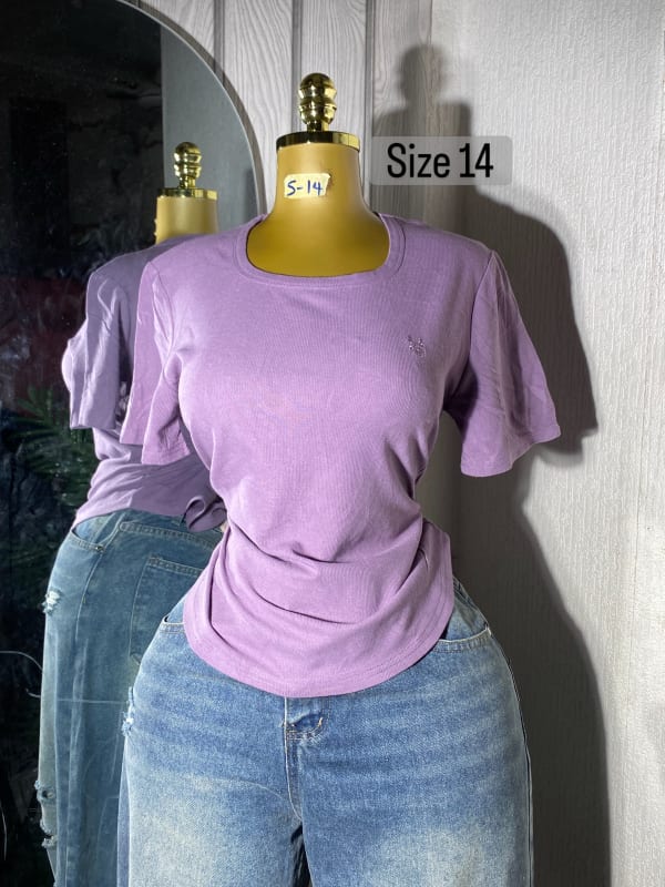 Women's Casual Lavender Ribbed Scoop Neck T-Shirt