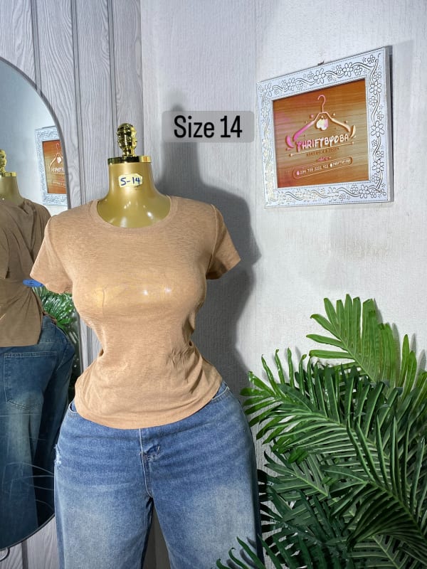 Essential Women's Brown Crew Neck Basic Tee - Size 14